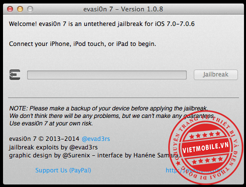 Evasi0n7 1.0.8 : bản cập nhật cho tool hỗ trợ untethered jailbreak iOS 7.0.6