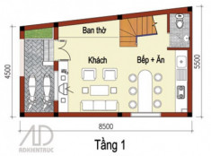 Hướng và mặt bằng nhà nhỏ 3 tầng