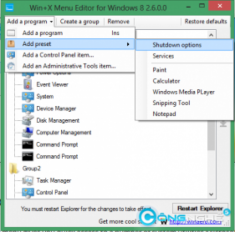Thao tác trên Windows 8 nhanh hơn với Win X Menu Editor