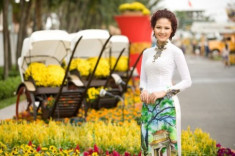 Trần Thị Quỳnh diện áo dài dạo phố xuân