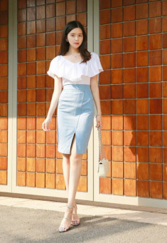 Chân váy denim Hàn Quốc đẹp xuân hè 2016 trẻ trung cho nàng công sở