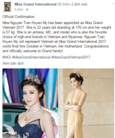 Á hậu Huyền My đại diện Việt Nam tham gia Miss Grand International 2017