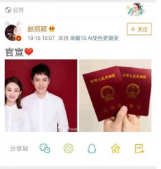 Hot: Triệu Lệ Dĩnh và Phùng Thiệu Phong thừa nhận đã đăng kí kết hôn