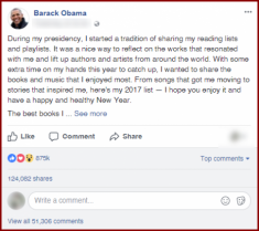 Facebook của cựu Tổng thống Mỹ Barack Obama ‘bùng nổ’ vì ‘lỡ’ chia sẻ list nhạc yêu thích