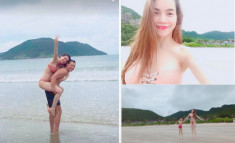Lộ clip Hà Hồ thân mật cùng Kim Lý đi du lịch biển