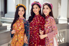 Tiểu Vy cùng hai Á hậu xúng xính áo dài hoa chuẩn bị sẵn sàng cho ngày Tết cận kề
