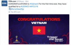 Liên đoàn bóng đá thế giới đã gửi lời chúc mừng Việt Nam trên mạng xã hội