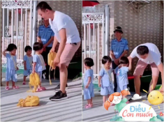 Bố đón con muộn, phản ứng của cô bé khiến bác bảo vệ phía sau cũng gật gù