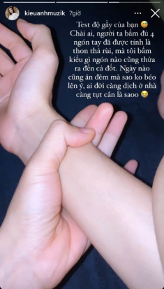 Ca nương Kiều Anh nắm cổ tay kiểm tra độ mi nhon, chị em làm theo biết ngay mập, ốm