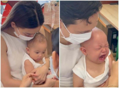 Đi tiêm chủng Leon gào khóc, Lisa không cảm xúc nhưng biểu cảm sợ hãi của Kim Lý mới gây cười