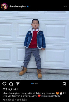 Con trai Phạm Hương mặc đồ cũ đón sinh nhật, chân dài giống mẹ, phong cách ăn diện hao hao người bố giấu mặt