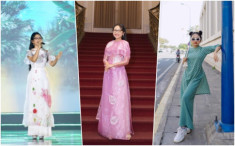 Làm bà chủ ở tuổi 19, Phương Mỹ Chi mặc áo dài cũng chững chạc hơn, tạm bỏ style công chúa