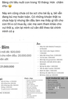 Mẹ bỉm công khai bảng chi phí nuôi con 10 tháng 120 triệu đồng, nhiều chị em nói “Xem xong không dám đẻ”