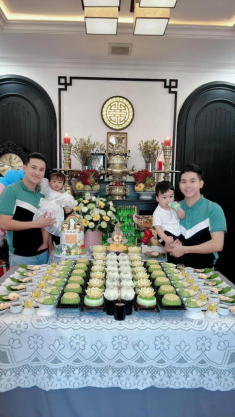 “Cặp bố bỉm hot nhất miền Tây” Hà Trí Quang - Thanh Đoàn trang trí biệt thự cực hút mắt mừng sinh nhật con sinh đôi