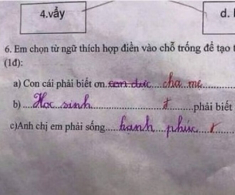 Được giáo viên giao bài tập điền từ “Con cái cần phải biết ơn...”, đáp án của bé tiểu học khiến cô giáo lo lắng