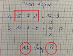 Bài toán tiểu học 17- 7- 2 bằng 12 hay 8 ? Ai cũng tưởng dễ nhưng phụ huynh lại tranh cãi dữ dội