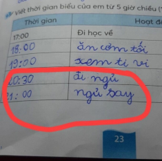Cô giáo yêu cầu viết thời khóa biểu một ngày, học sinh tiểu học kể việc làm vào mỗi 9 giờ tối khiến nhiều người “té ngửa”