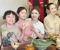 Cùng một chế độ chăm sóc, con gái Tuấn Hưng kém 3 tuổi nhưng cao hơn anh trai nửa cái đầu, xinh hệt mẹ chủ tịch