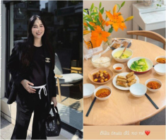 MC Mai Ngọc mang bầu được mẹ ruột bồi bổ tận giường, giúp việc nấu nhiều bữa ăn ngon
