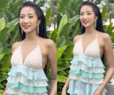 Hoa hậu 2k4 diện váy xẻ ngực lần đầu diễn thời trang sau đăng quang, netizen: “Xem 100 lần chưa thấy cuốn chỗ nào”