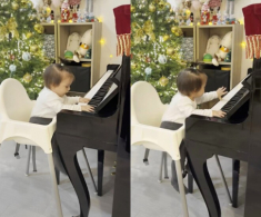 Con gái lai Tây nhà Lan Phương 9 tháng tuổi đã độc tấu piano, dáng vẻ cực yêu ai cũng khen có khiếu