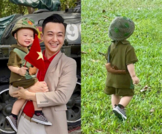 Con trai Hoa hậu Lê Âu Ngân Anh hóa thành “em bé hòa bình”, gương mặt như “sao y bản chính” từ bố BTV