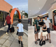 Con trai Lê Phương như “người khổng lồ” khi ngồi cùng bạn, ra dáng anh cả kèm cặp em gái kém 7 tuổi lần đầu đến trường