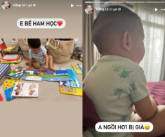 Con trai Minh Hằng hơn 1 tuổi đã ham học, dáng ngồi “già” hệt như “ông cụ non”