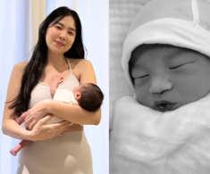 Mai Ngọc khoe rõ diện mạo con trai đầu lòng, bé Panda có mũi cao thẳng, kế thừa đôi mắt đẹp từ mẹ