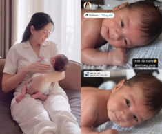 MC Mai Ngọc thông báo họ tên đầy đủ của con trai đầu lòng, quý tử hơn 1 tháng láu lỉnh, ánh mắt ngọt ngào nhìn mẹ