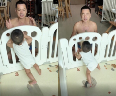 Quang Minh khoe cảnh bình yên khi tập đứng cho quý tử, từng thương con thiệt thòi khi sinh ra lúc bố đã U70