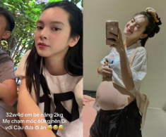 Sao Việt 24h: Quỳnh Lương tròn trịa hơn thấy rõ ở tháng thứ 8, khoe cân nặng của mẹ và bé ở cuối thai kỳ