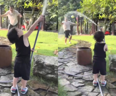 Video con trai Trường Giang nghịch nước trong biệt thự 70 tỷ hút triệu view, bé Hope nay tuấn tú tóc xoăn như lai Tây