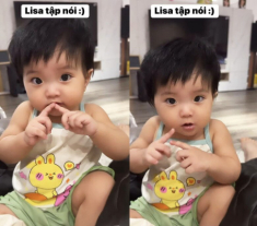 Lisa nhà Khánh Thi bập bẹ tập nói cực yêu, gần 1 tuổi ngày càng “tuấn tú” với đôi mắt biết cười