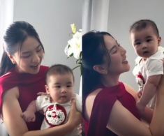 Con trai Mai Ngọc 5 tháng tuổi đã theo mẹ đi làm, bé xíu đã dạn dĩ trước ống kính, hứng thú với nghề MC thời tiết