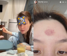 Diễm My 9X chăm con trai đến bầm tím cả trán, quý tử chưa tròn 1 tuổi đã phải học cả “núi sách”