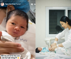 Hoa hậu Ngọc Hân rèn kỷ luật cho con trai từ sớm, “em bé ngoại giao” được bố mẹ thay phiên cho học bài